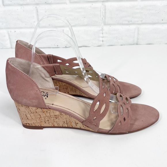 LUCCA LANE Evan Cork Wedge Blush Suede Sandals - Picture 2 of 9